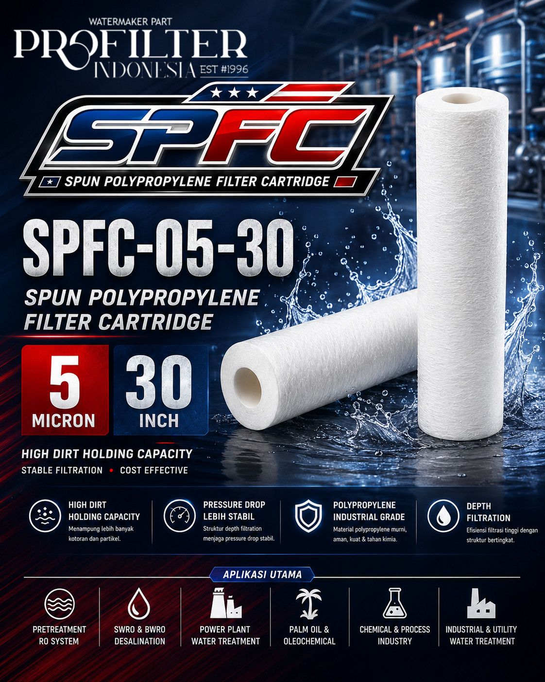 SPFC-05-30 Spun Polypropylene Filter Cartridge 5 Micron 30 Inch